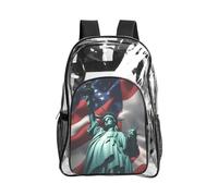 Tamiger Statue of Liberty Flag Print Clear Backpack Transparent Bag for Hiking Outdoor Gym Campus Commute Daily Use