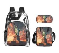 Tamiger Statue Of Liberty In Nyc Print 3-Piece Transparent Backpack Set For Travel Outdoor Adventures Holiday Clear Bag
