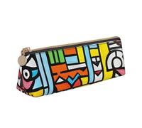 Tamiger Striped Abstract Colorful Print Large Capacity Leather Pencil Case Smooth Zippered Pen Pouch School Travel Makeup