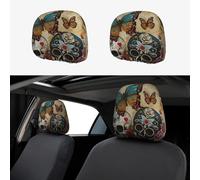 Tamiger sugar skulls butterfly Print 2 Pcs Car Headrest Covers Soft Seat Cushion Cars SUVs Trucks Decor Accessory
