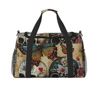 Tamiger Sugar Skulls Butterfly Print Hand Travel Bag Lightweight Portable Carry-On Versatile Foldable Shoulder Tote