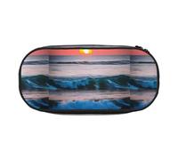 Tamiger Sunset and Sunrise with Ocean Sea Waves Print Functionality Storage Pencil Bag School Students Boys Girls Everyday Use Practical