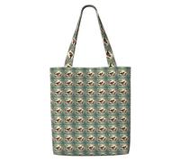 Tamiger Teal Birds Musical Note Print Canvas Shoulder Bag Large Capacity Tote Shopping Travel Everyday Casual Handbags