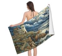 Tamiger The Seaside Lighthouse Print Bay beach towel Oversized Bath Towel 52x32 in Highly Absorbent Quick Dry Soft