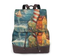Tamiger The Seaside Lighthouse Print Stylish Women'S Backpack Versatile Rucksack Daily Travel Bag Work Weekend Getaway