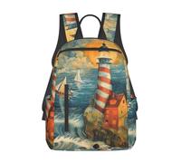 Tamiger The Seaside Lighthouse Print Unisex Lightweight Backpack Water-Resistant Travel Casual Bag Commuting Daypack