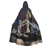 Tamiger Tower Bridge In London Print 185cm Hooded Cloak Halloween Carnival | Cosplay Robe Costume Velvet Cape Masquerade Holiday Celebrations Unisex