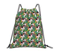 Tamiger Tropical Birds And Plant Leaf Print Lightweight Foldable Drawstring Backpack Outdoor Sports Bag Workout Travel Yoga