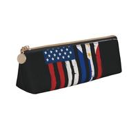 Tamiger United States and Philippines Print Large Capacity Leather Pencil Case Smooth Zippered Pen Pouch School Travel Makeup