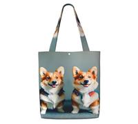Tamiger Wearing Clothes Cute Corgi Dogs Print Canvas Shoulder Bag Large Capacity Tote Shopping Travel Everyday Casual Handbags