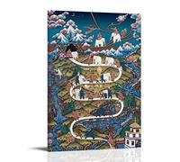 Taming The Elephant Mind Tibetan Buddhist Thangka Canvas Wall Art Posters: Aesthetic Prints for Bedroom, Dorm Room Decor 20x30inch(50x75cm)