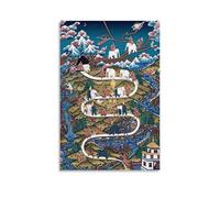 Taming The Elephant Mind Tibetan Buddhist Thangka Canvas Wall Art Posters: Aesthetic Prints for Bedroom, Dorm Room Decor 16x24inch(40x60cm)