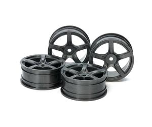 Tamiya 54739 Medium-Narrow Black 5-Spoke Wheels (Offset 0, Hard, 4 Pcs), NIP
