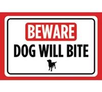 TammieLove Aluminum Metal Beware Dog Will Bite Print Warning Tin Sign 8x12 inches