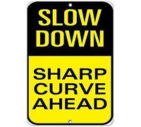 TammieLove Aluminum Metal Sign 12x16 INCHES Slow Down Sharp Curve Ahead Traffic Sign,Funny Aluminum Metal Sign,Warning Sign,Tin Sign Plate,Outdoor Yard Sign