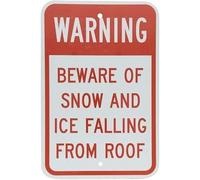 TammieLove Beware of Snow and Ice Falling from Roof Aluminum Sign Red On White Warning Tin Sign 8x12 inches
