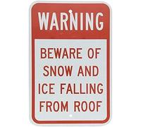 TammieLove Beware of Snow and Ice Falling from Roof Red On White Warning Tin Sign 8x12 inches, Tinsigneua32418