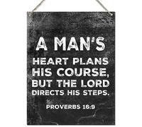 TammieLove Bible Scripture Proverbs 16:9 A Man'S Heart Plans His Course Sign Christian (J668) Metal Sign Retro Vintage Tin Sign Metal Poster Wall Art Decor 8X12 Inches, TinSignTammieLoveA6675