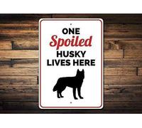 TammieLove Husky Sign Husky Gift Husky Decor Husky Owner Gift Husky Lover Sign Husky Lives Here Sign Spoiled Dog Sign for Outdoor & Indoor Tin Warning Sign 8X12 Inches