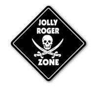 TammieLove New Metal Sign Jolly Roger Zone Sign Xing Gift Pirate Flag Ship Cannon Ball Black Beard Aluminum Metal Tin Sign Square Sign Warning Sign 12x12 Inch