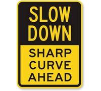 TammieLove New Road Sign Warning Safety Sign Slow Down - Sharp Curve Ahead, Heavy-Duty Aluminum Metal Tin Sign Street Sign 12x16 INCHES