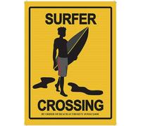 TammieLove Retro Vintage Style Metal Sign Surfer Crossing Surging Surfboard Beach Wall Deco Tin Sign 8x12 inch
