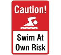 TammieLove Swim at Own Risk Sign Swimming Lake Pond Water Warning Tin Sign 8x12 inches, TinSignEUa32700