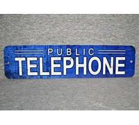 TammieLove Telephone Public Pay Vintage Replica Phone Booth Blue Aged Look Cool Street Metal tin Sign 4x16 inches, Tinsign4x16a8592
