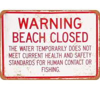 TammieLove Warning Beach Closed Contaminated Water Metal Sign Great Aluminum Tin Sign 8X12 Inches