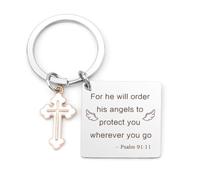 Tamnioa Key Chain Bible Verse Keychain Christian Cross Keyring, Christian Gifts for Men Bible Verse Gifts Religious Keychain Jesus Keyring Keychains for Women Scripture Psalm 91 Angel Mini Verse Cute