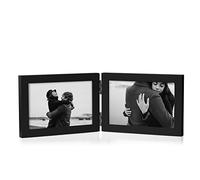 Tamolus 4x6 Double Horizontal Hinged Picture Frame Folding Photo Frame in Black Pine Wood with Real Glass for Tabletop P-HEI-2H46