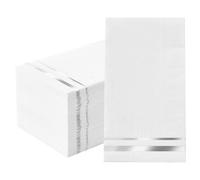 Tamone 100PCS 3-Ply Silver Napkins - White and Silver Napkins Disposable - Premium Quality Dinner Napkins Soft and Absorbent for Wedding Party Birthday