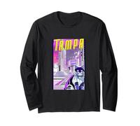 Tampa Cat Retro Anime Cityscape Florida USA Vintage Funny Long Sleeve T-Shirt