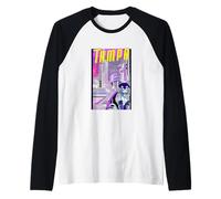 Tampa Cat Retro Anime Cityscape Florida USA Vintage Funny Raglan Baseball Tee
