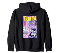 Tampa Cat Retro Anime Cityscape Florida USA Vintage Funny Zip Hoodie