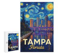 Tampa Florida Starry Night Art Puzzle for Adults, 1000 PCS, Illustrated Jigsaw Edition, A Focused Activity for Patient Adult Puzzlers