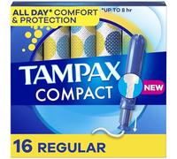 Tampax Compact Pearl Tampons, with LeakGuard Braid & Extendable Applicator, Regular Absorbency, Compact Extendable Applicator, Unscented, 16 Count