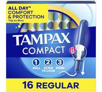 Tampax Compact Pearl Tampons, with LeakGuard Braid & Extendable Applicator, Regular Absorbency, Compact Extendable Applicator, Unscented, 16 Count