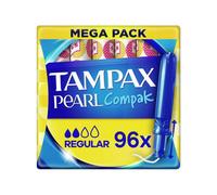 Tampax Compak Pearl Regular Tampons Pack Of 96 With Retractable Plastic Applicator Leak Protection