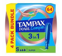 Tampax Tampons Compak Pearl - Leak Protection & Discreet Applicator - Super - 64 ct (16 x 4)