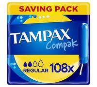 Tampax Compak Regular Tampons With Applicator, 108 Tampons (18 x 6 Packs), Leak Protection And Discretion, Super Absorbent