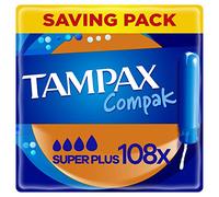 Tampax Compak Tampons - Super Plus with Applicator, Leak Protection - 108 Tampons (18x6 Packs)