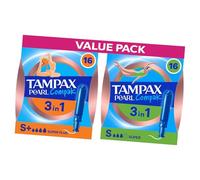 Tampax Pearl Compak Super Plus and Super Tampons Bundle 32 Count (16 of Each) Compact Applicators for Comfortable, Reliable Leak Protection on Moderate to Heavy Flow
