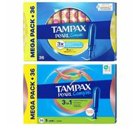 Tampax Pearl Compak Tampons Mega (2 X 36 PCS)- Regular & Super Absorbency, Smooth Applicator, Leak Protection, Compact Discreet Feminine Hygiene Protection for Period Care