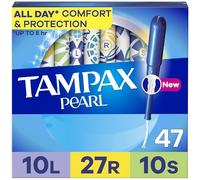 Tampax Pearl Plastic Tampons, Multipack, Light/Regular/Super Absorbency, Unscented, 50 Count
