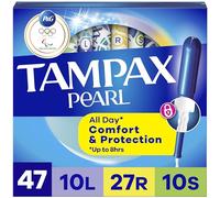Tampax Pearl Plastic Tampons, Multipack, Light/Regular/Super Absorbency, Unscented, 50 Count