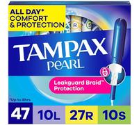 Tampax Pearl Plastic Tampons, Multipack, Light/Regular/Super Absorbency, Unscented, 50 Count