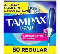 Tampax Pearl Tampons Regular Absorbency, With Leakguard Braid, Unscented, 50 Count