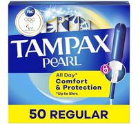 Tampax Pearl Tampons Regular Absorbency, With Leakguard Braid, Unscented, 50 Count