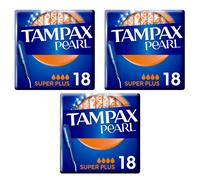 Tampax Pearl Super Plus Tampons with Smooth Applicator, Pack of 3 (18 Pcs Each)